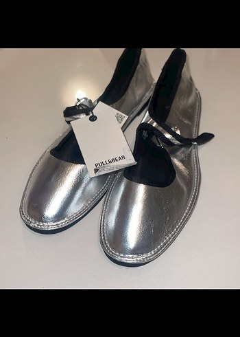 36 Beden gri Renk Gri Metal Tokalı Blok Topuklu Kadın Babet Pull and bear