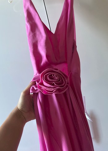 xs Beden pembe Renk Pembe Drapeli Uzun Abiye Elbise Zara