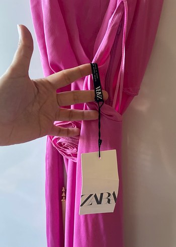 Zara Pembe Drapeli Uzun Abiye Elbise Zara