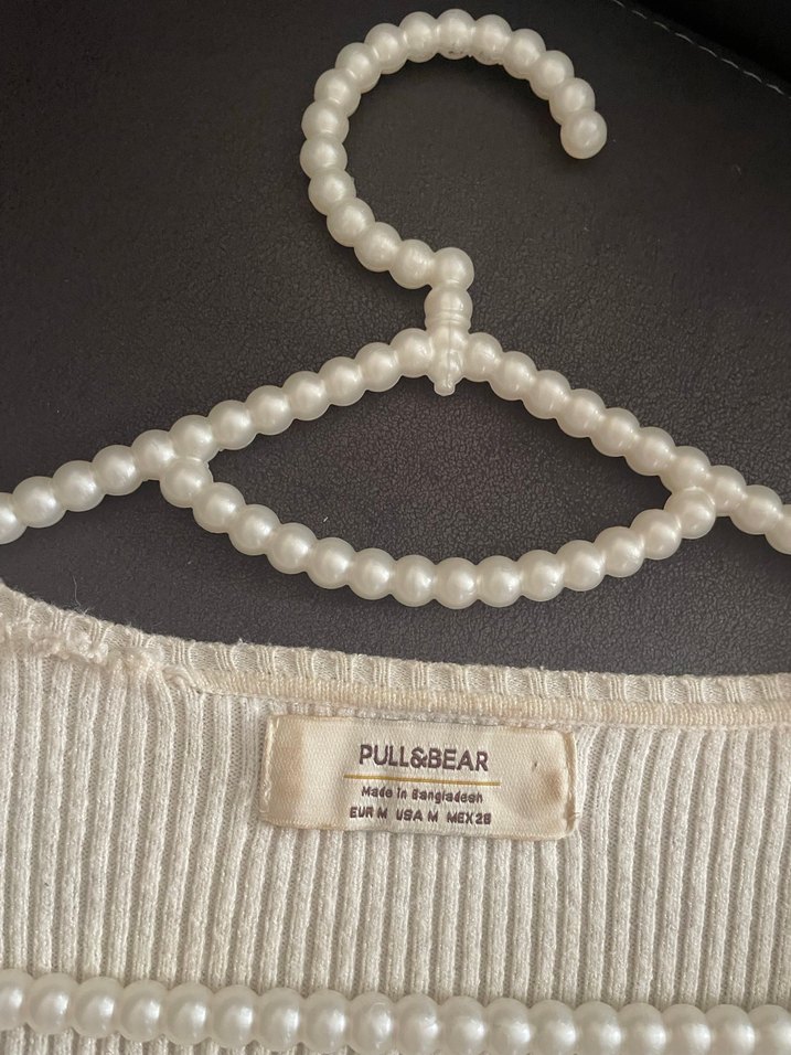 Beyaz V Yakalı İnce Triko Kadın Kazak Pull and bear - Görsel 3