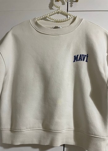 Mavi crop sweatşirt - Görsel 2