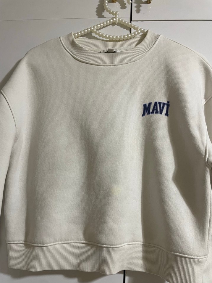 Mavi crop sweatşirt - Görsel 2