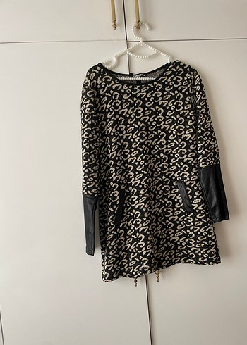 Kürk Detaylı Siyah Yılan Desenli Triko Elbise - Görsel 3