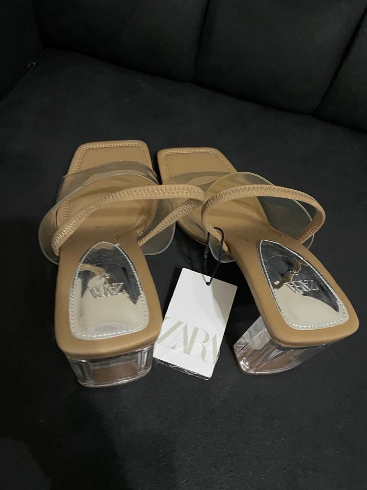 Bej Topuklu Şeffaf Bantlı Kadın Terlik Zara - Görsel 4