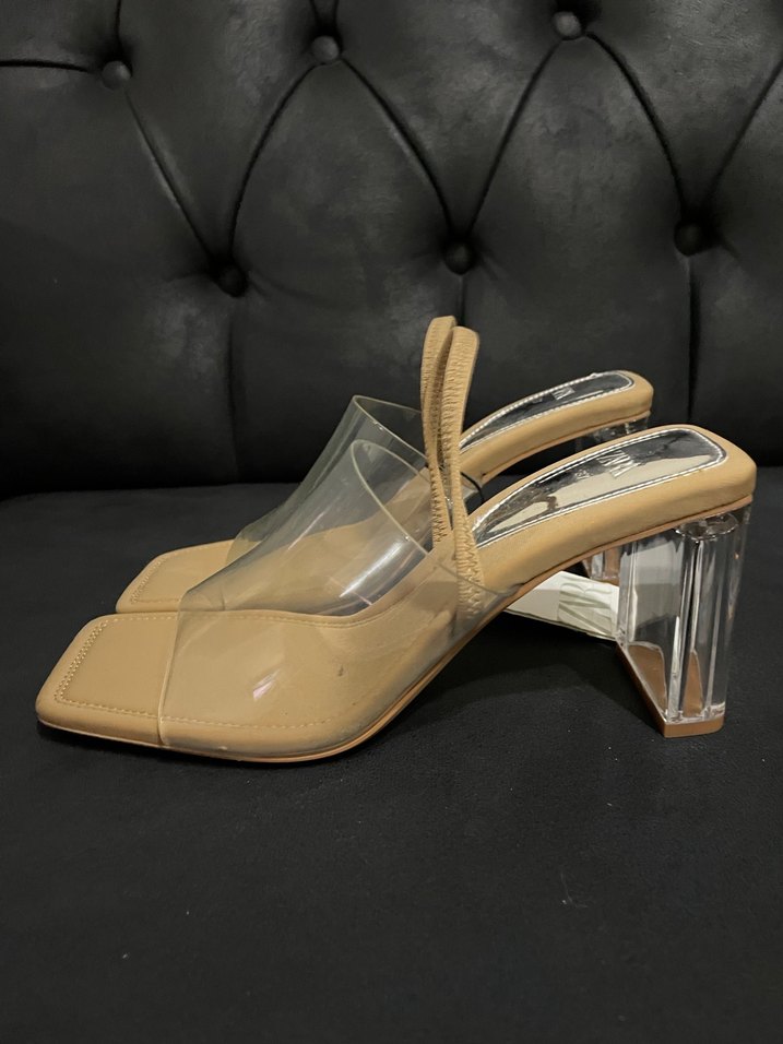 Bej Topuklu Şeffaf Bantlı Kadın Terlik Zara - Görsel 5