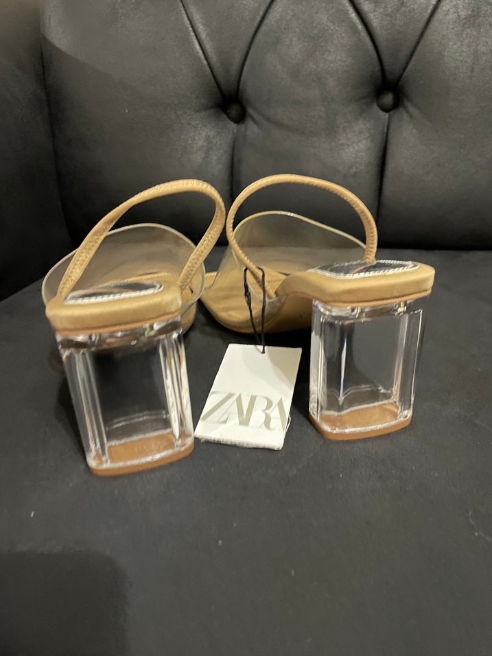 Bej Topuklu Şeffaf Bantlı Kadın Terlik Zara - Görsel 3