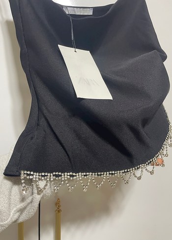 Zara taşlı Detaylı Siyah Mini Straplez Bustiyer - Görsel 5