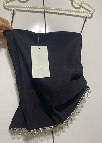 Zara taşlı Detaylı Siyah Mini Straplez Bustiyer - Görsel 2