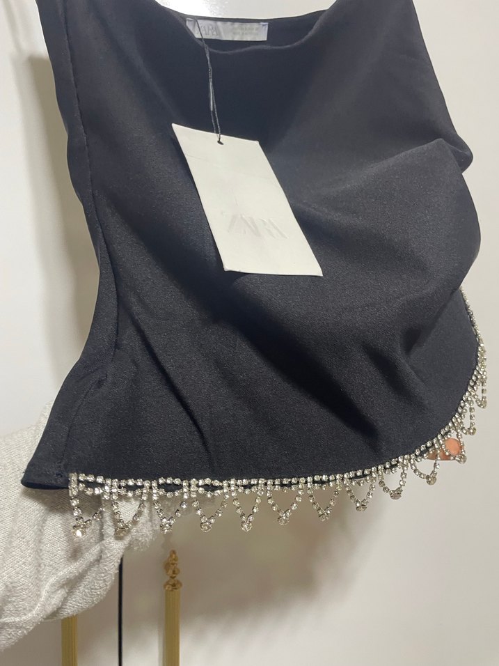 Zara taşlı Detaylı Siyah Mini Straplez Bustiyer - Görsel 5