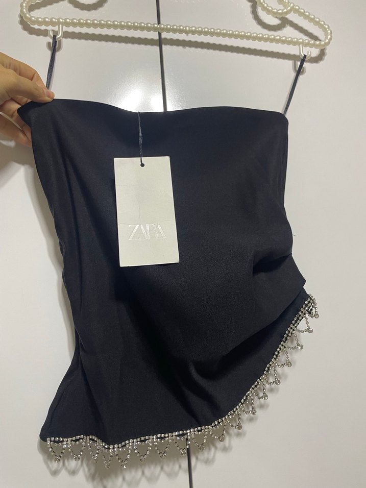 Zara taşlı Detaylı Siyah Mini Straplez Bustiyer - Görsel 2