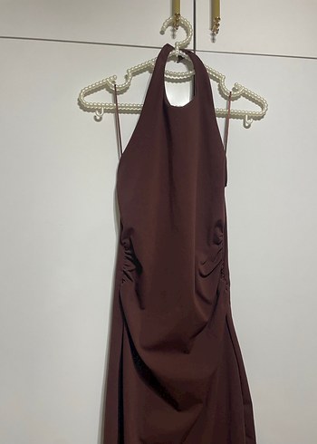 Kahverengi Drapeli Uzun Kadın Elbise - Görsel 2