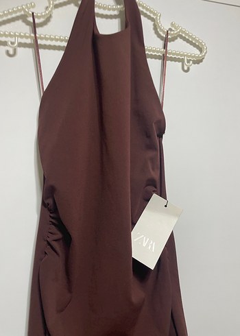 Kahverengi Drapeli Uzun Kadın Elbise - Görsel 4
