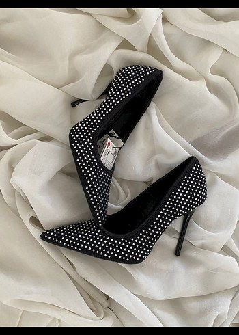 Zara taşlı Siyah Stiletto Topuklu Kadın Ayakkabı