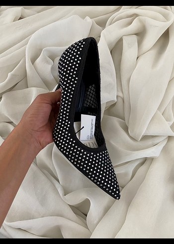 37 Beden beyaz Renk Zara taşlı Siyah Stiletto Topuklu Kadın Ayakkabı