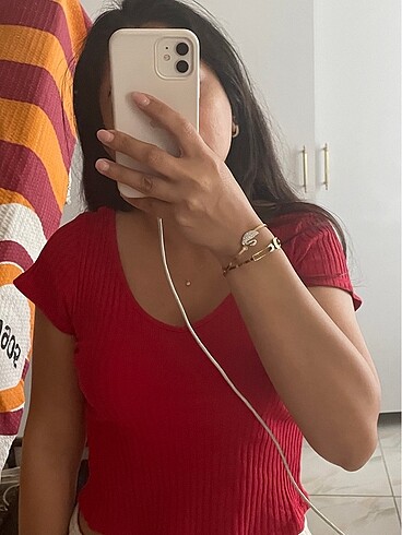 s Beden kırmızı Renk Kırmızı crop mini bluz
