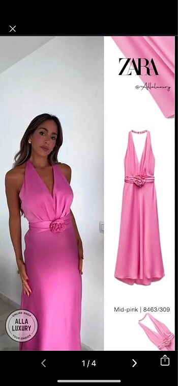 Zara pembe saten ipek elbise
