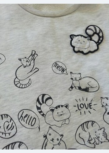 Kız Çocuk Gri Baskılı penye Sweatshirt - Görsel 3