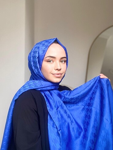 Diğer Saks mavisi Kazayağı desenli jakar şal