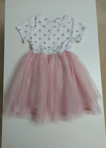 Kız Çocuk Pembe Kısa Kollu Tül Elbise