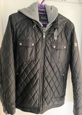 Gri Kapüşonlu Erkek Biker Ceket - Görsel 2