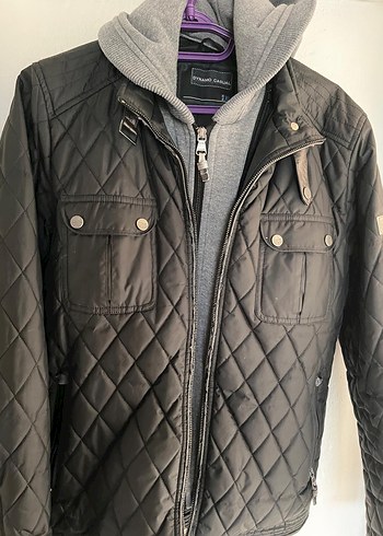 Gri Kapüşonlu Erkek Biker Ceket - Görsel 3