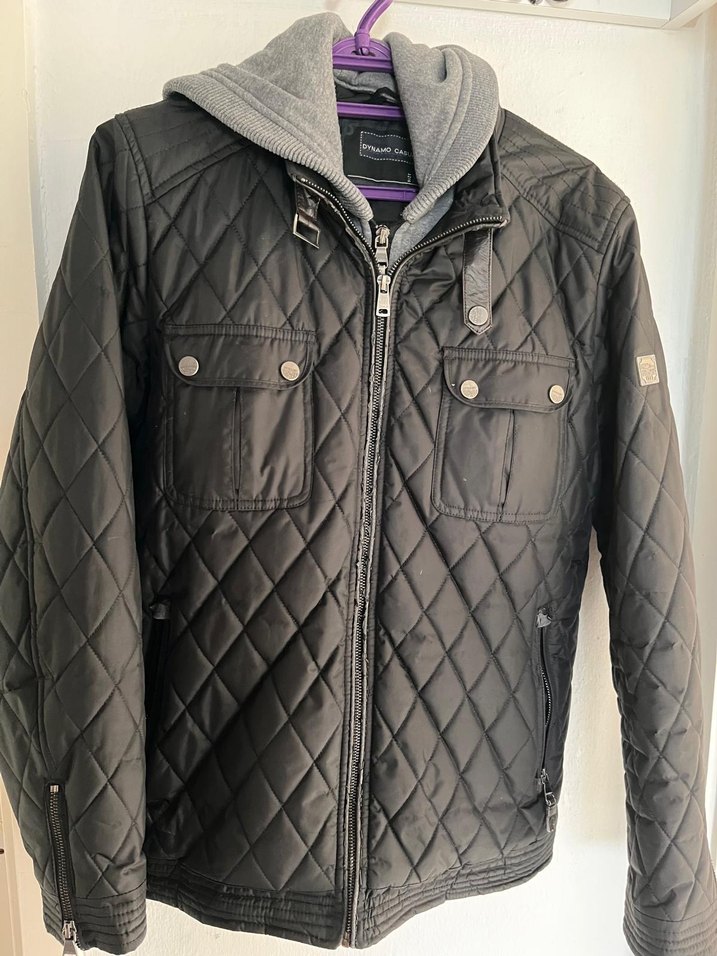 Gri Kapüşonlu Erkek Biker Ceket - Görsel 2