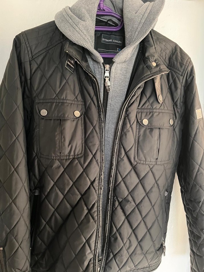 Gri Kapüşonlu Erkek Biker Ceket - Görsel 3