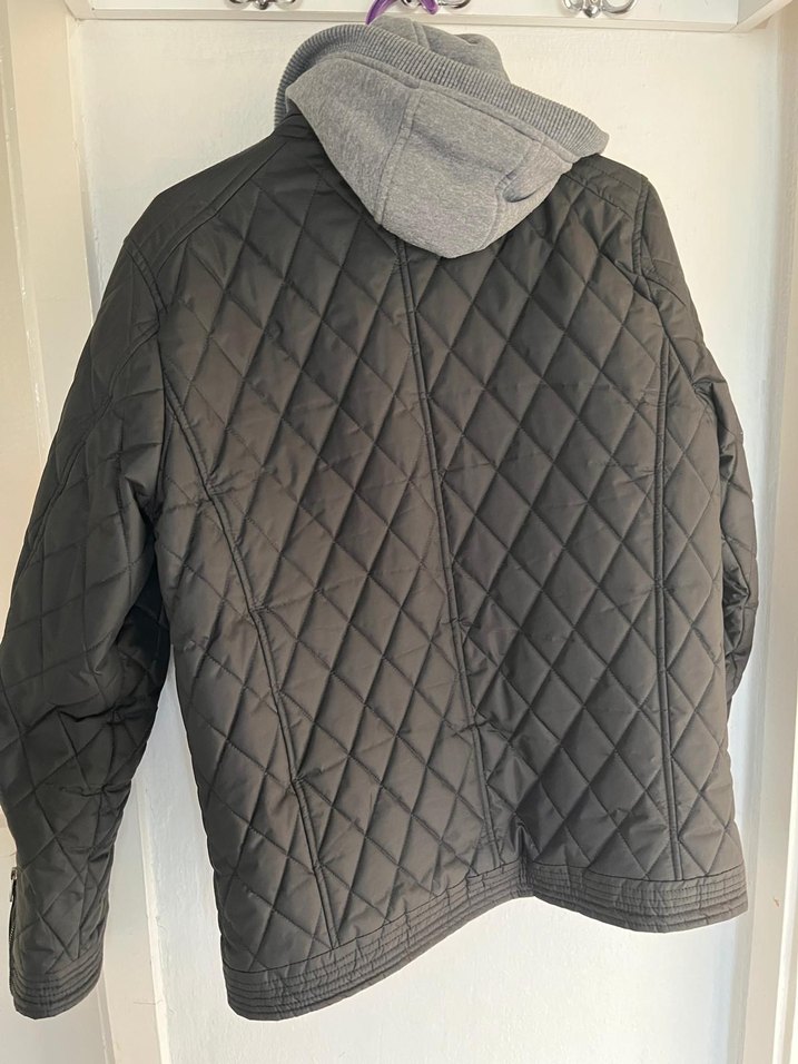 Gri Kapüşonlu Erkek Biker Ceket - Görsel 4