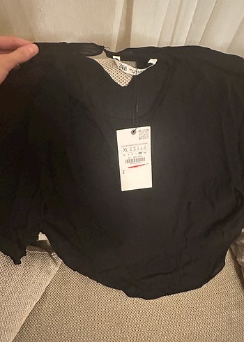 Zara Siyah Oversize Kısa Kollu Denim Bluz