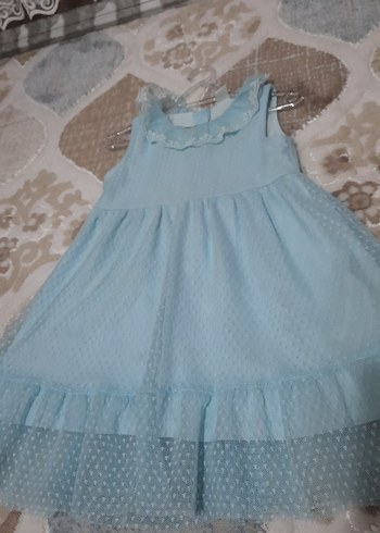 Kız Çocuk Mavi Fırfırlı Bohem Elbise