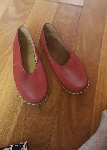 Kirmizi eski tur ayakkabı hakkiki deri - Görsel 3