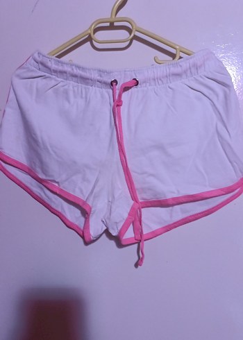 s Beden Pembe Elastik Bel Mini Spor Şort Ve siyah sort