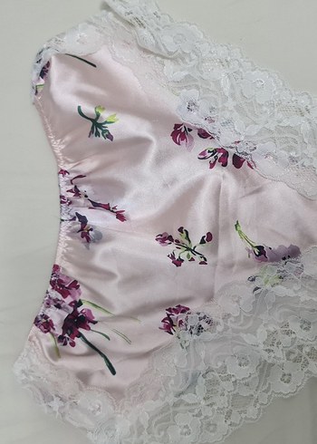 Dantelli Pembe Çiçekli Gecelik Sortlu Takim - Görsel 3