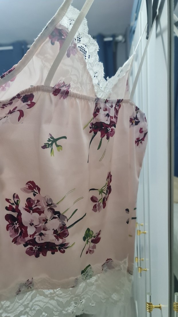 Dantelli Pembe Çiçekli Gecelik Sortlu Takim - Görsel 2