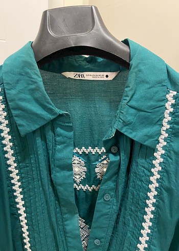 xl Beden Nakışlı Turkuaz zara Uzun Kol Elbise
