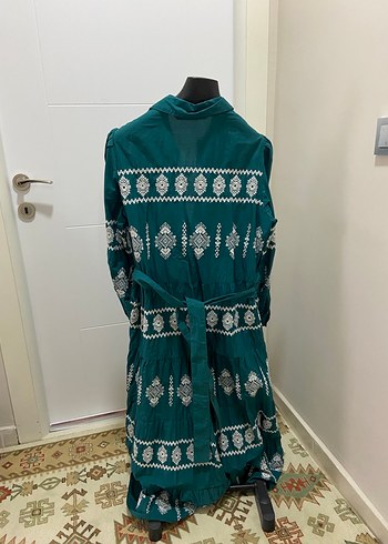 xl Beden turkuaz Renk Nakışlı Turkuaz zara Uzun Kol Elbise