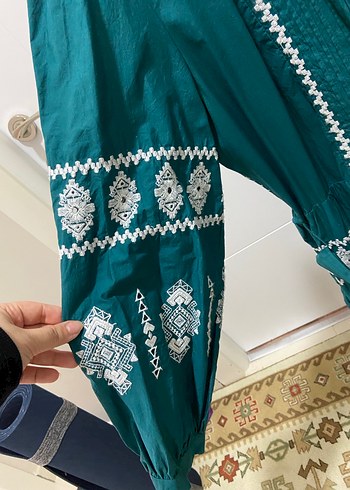 Nakışlı Turkuaz zara Uzun Kol Elbise - Görsel 5