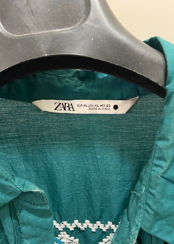 Nakışlı Turkuaz zara Uzun Kol Elbise - Görsel 3