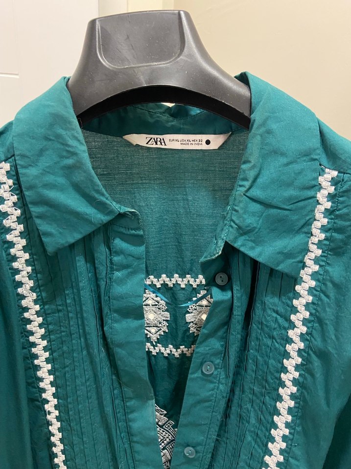 Nakışlı Turkuaz zara Uzun Kol Elbise - Görsel 2