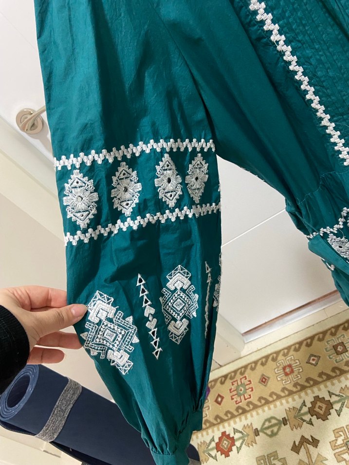 Nakışlı Turkuaz zara Uzun Kol Elbise - Görsel 5