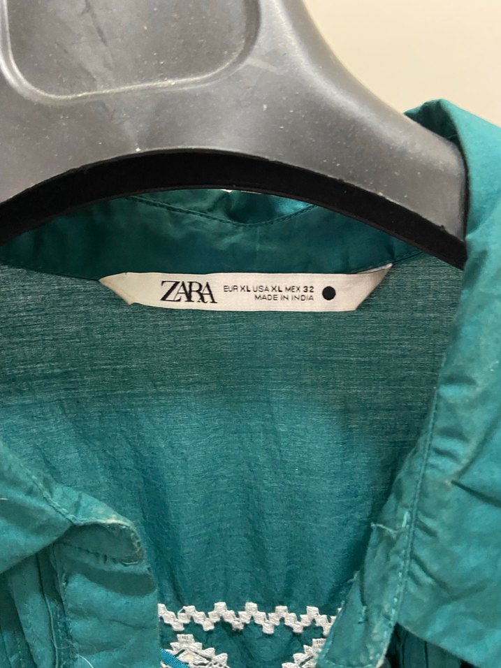 Nakışlı Turkuaz zara Uzun Kol Elbise - Görsel 3