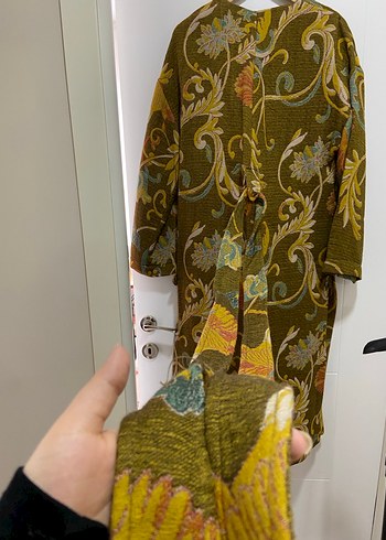 Uzun Desenli Kadın yün palto zara - Görsel 4