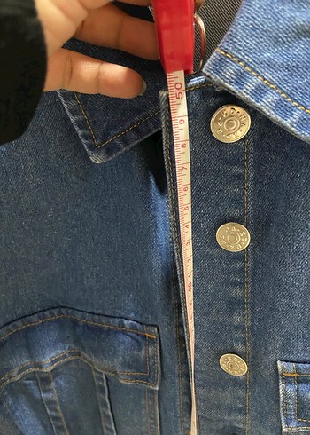 Düğmeli Kısa Kollu Mavi Denim Ceket - Görsel 5