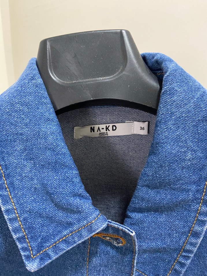 Düğmeli Kısa Kollu Mavi Denim Ceket - Görsel 2