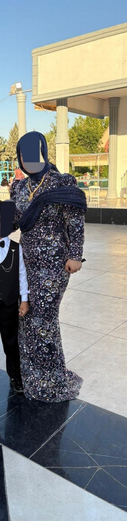 Payetli Uzun Desenli Abiye Elbise - Görsel 2