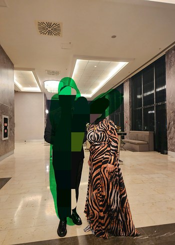 Zebra Desenli Uzun Kahverengi Elbise - Görsel 2