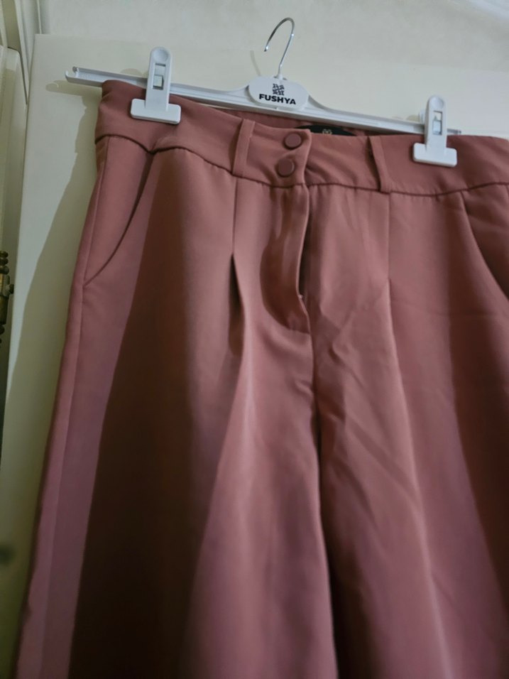 Kemerli Pembe Midi Kadın Kumaş Pantolon - Görsel 2