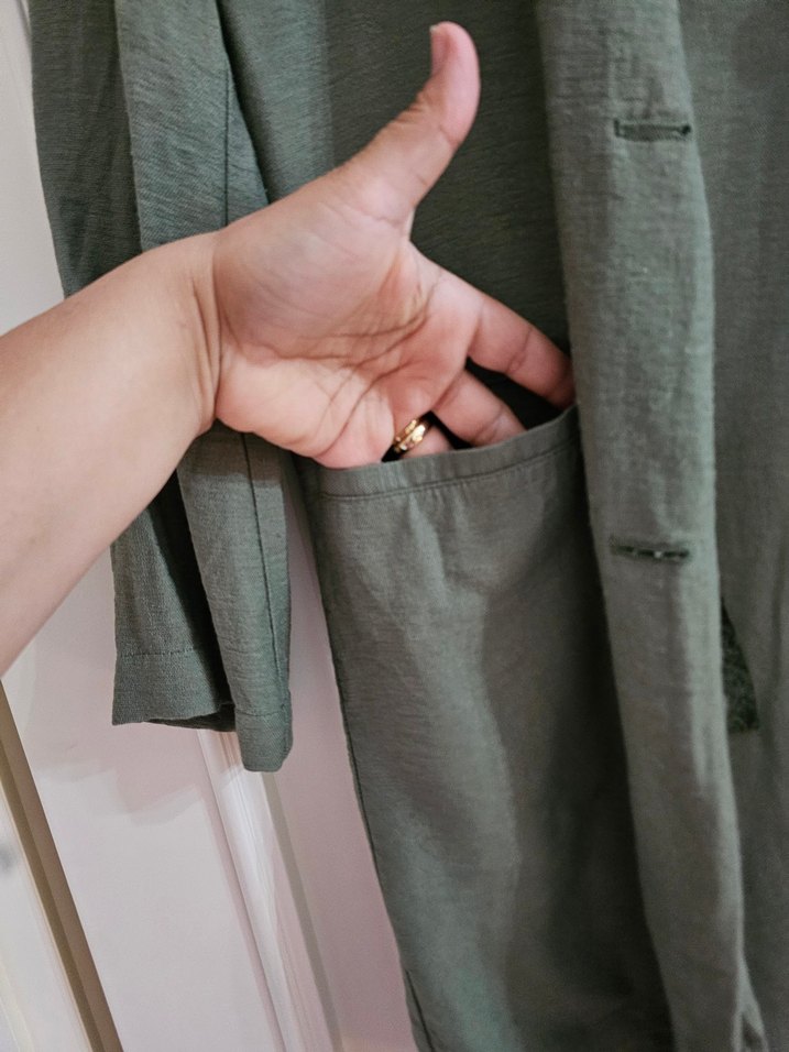 Kadın Haki keten ceket - Görsel 3