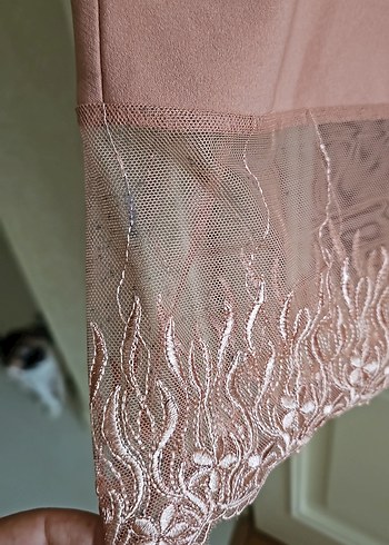 Dantel Detaylı Pembe Kolsuz Abiye Elbise - Görsel 5