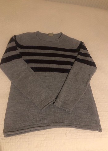 Gri Çizgili erkek Yün Kazak - Görsel 2